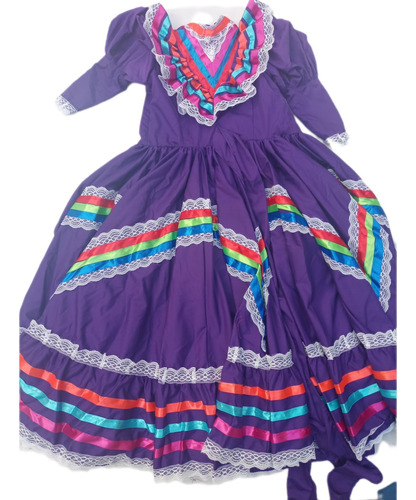 Vestido Jalisco Niña Largo 80 Cm Largo Doble Vuelo 