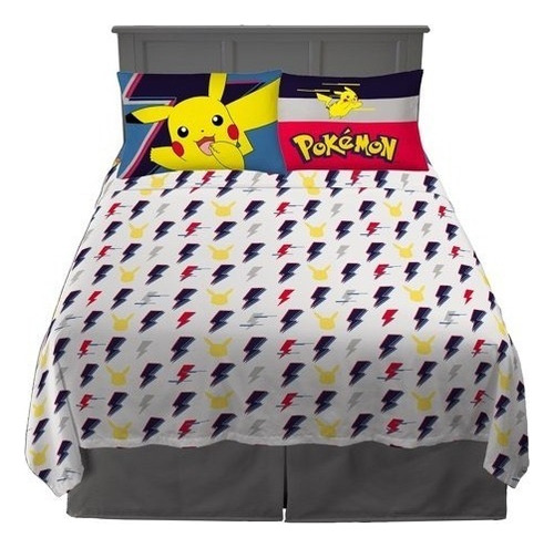 Pokemon Kids Twin Sheet Set, Gaming Bedding, 3 Pzs Color Blanco Diseño De La Tela Animation