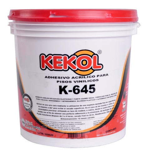 Kekol K645 X4 Kg Adhesivo Tipo Acuosa Para Pisos Vinilicos 