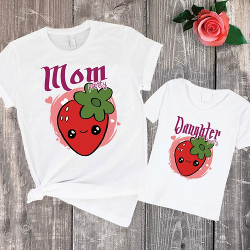 Combo Remera Madre E Hija Combinada Frutilla Mujer Dama Nena