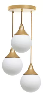 Luminária Pendente Globo Jabuticaba Bolinha Esfera Moon Trio Cor Dourado Globo Branco