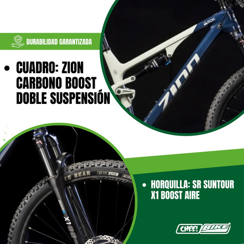 Bicicleta Mtb Zion Rok Carbono Doble Suspensión 29 1x12 V Azul - Gris M