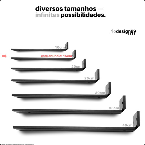 15cm - Mão Francesa Cantoneira Preta Invisível - rio design99 - Ferro Aço Suporte Para Prateleira Reforçada Resistente Industrial Madeira Bancada Estante s51