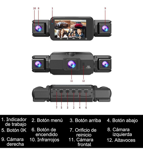 1080p Cámara Universal Para Automóvil Dash Cam 4 Cámara+64gb