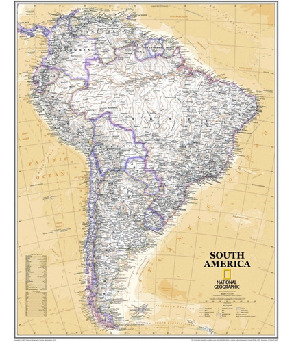 Mapa De Parede Da América Do Sul 65x90cm  Para Fazer Quadro