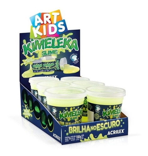 Kimeleka Slime Acrilex Brilha No Escuro 180g Art Kids 6 Unid