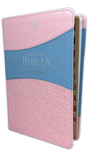 Biblia Rv60 Para Mujer Rosa Floral/celeste Índice Símil Piel