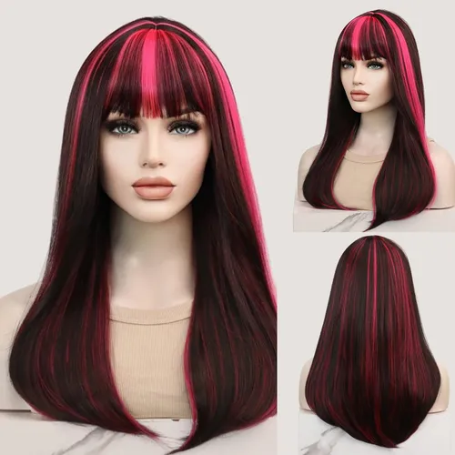 Uniwigs® Draculaura - Peluca Sintetica De Frente Duro Negro