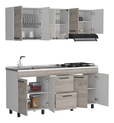 Cocina 180 Ankara Mzn Izq Rta Ceniza Blanco Color Gris