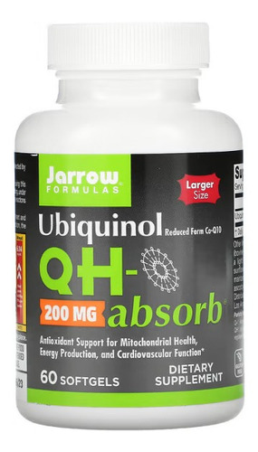 Jarrow Formulas, Ubiquinol, Qh-absorb, 200 Mg, 60 Cápsulas Blandas, Ofrece Protección Antioxidante Para Favorecer La Salud Mitocondrial, La Producción De Energía Y La Función Cardiovascular.