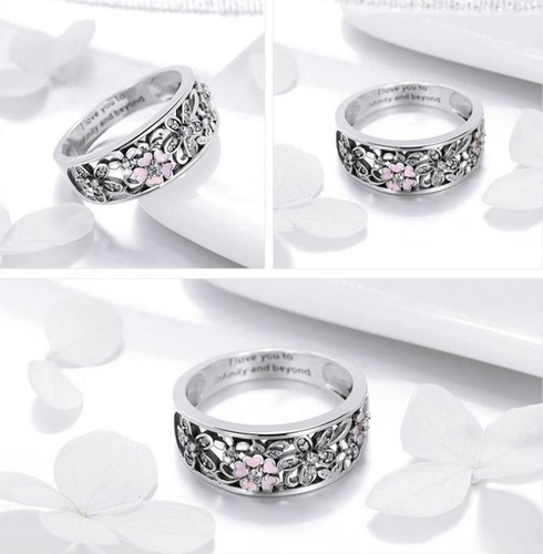 Imagen 5 de 7 de Anillo Argolla Para Mujer Flores Fabricado En Plata 925