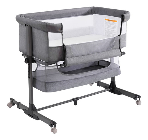 Cuna 3 En 1 Portátil Ajustable Para Bebé Gris Oscuro