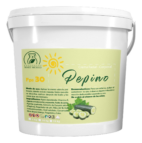 Crema Corporal & Facial Pepino Con Filtro Solar (10 Kilos)