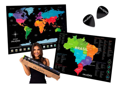 Presente Dia Dos Namorados Kit Mapas Brasil + Mundi Raspar