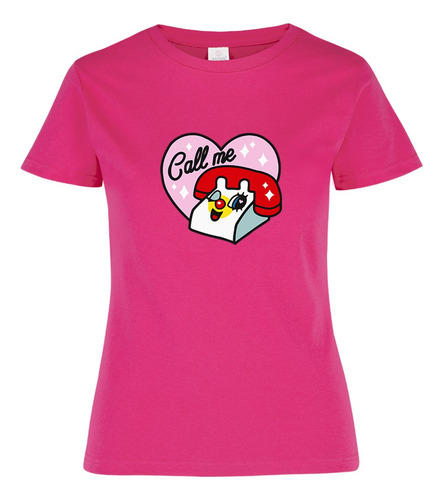 Playera Algodon Dtf Telefono Animado Llamame Caricatura Chic