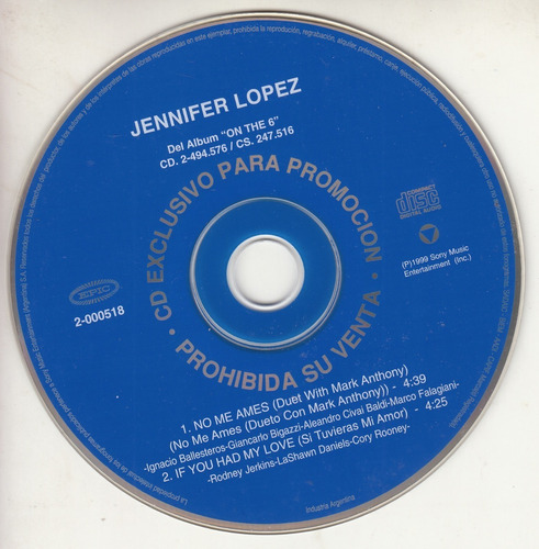 Cd Promo Jennifer Lopez & Marc Anthony  Argentina 1999 Latin