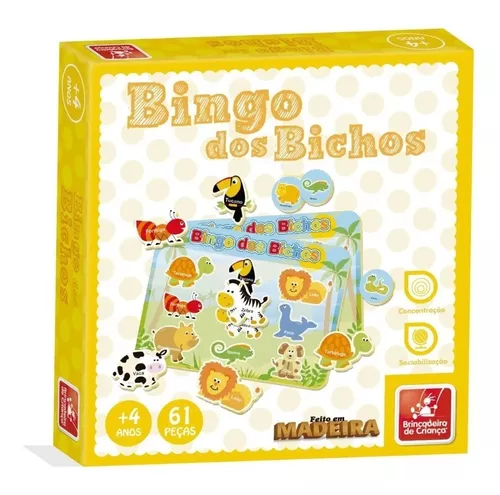 Bingo dos Bichos Jogo Educativo Brinquedo de Madeira Brinquedos de Madeira  Bambalalão Brinquedos Educativos