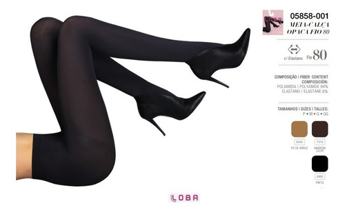 Meia Calça Loba Fio 80 Opaca Com Elastano - Ref. 5858-001