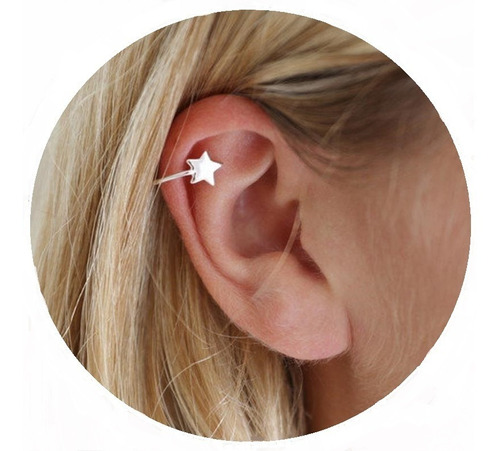 Ear Cuff Aro Sencillo Estrella Plata 925 Clip Arete Simulado