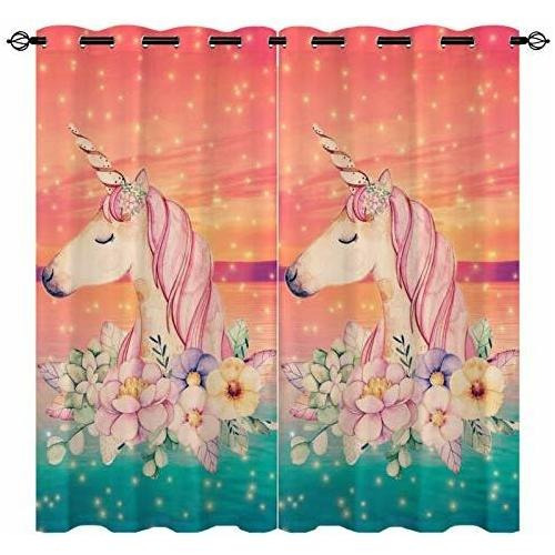 Eiichuang Unicorn Cortinas, Acuarela Flor Estrellado Ywjna