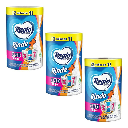 Servi Toallas Papel Regio Rinde + 3 Rollos 250 Hojas Dobles