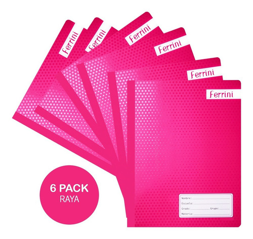 Cuaderno Profesional Raya Cosido 100 Hojas 6-pack Ferrini Color Rosa