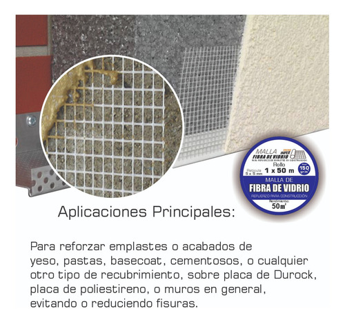Malla De Fibra De Vidrio En Rollo, Sin Adhesivo, 1 X 50 Mts