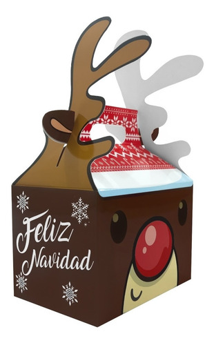 Caja De Cartón Box Lunch Diseño Reno Navideño (100 Pzs)