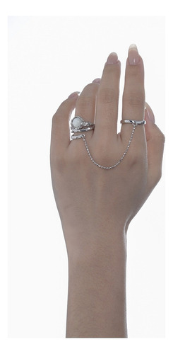 Doble Anillo Con Cadena Perla 8mm Plata S925 Moda Mujer
