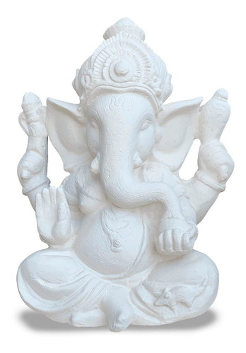 Escultura Ganesha Pequena Artesanal 31 X 25 Cm Branco Fosco