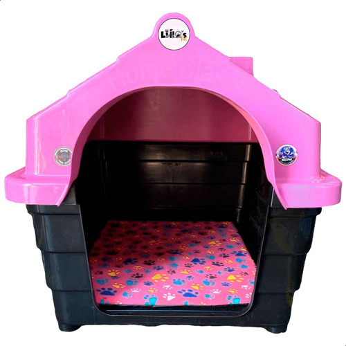Casinha Casa Cachorro Plastica Impermeavel N7 + Colchão Cor Rosa