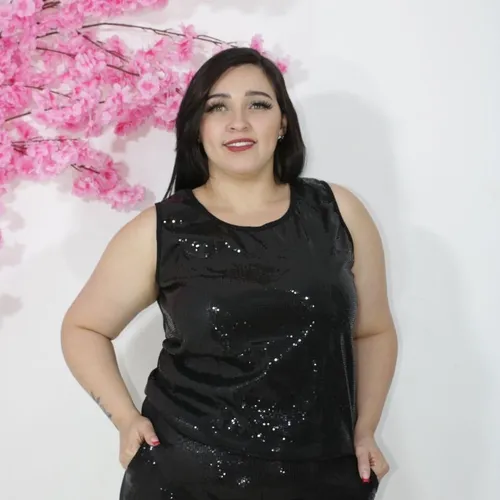Blusa Feminina Regata Plus Size Paet Brilho Festa Social