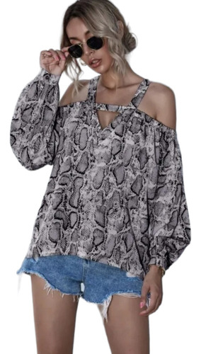 Blusa  Dama  Estampado De Serpeinte Manga Larga