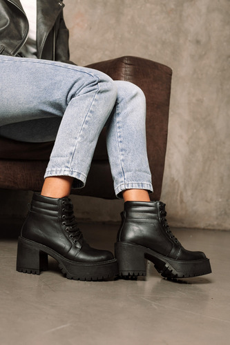 Borcegos Mujer Cuero Taco Alto Plataforma Botas Moda Romi