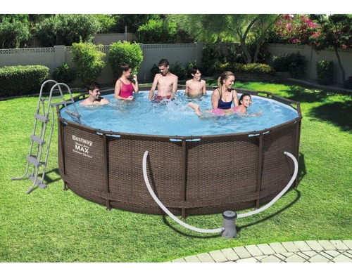 Piscina estructural redonda Bestway 56709 con capacidad de 9150 litros de 3.66m de diámetro marrón chocolate diseño mosaico/ratán