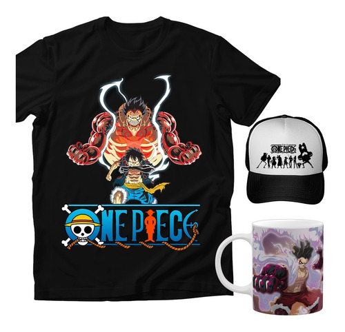 Playera One Piece Gear 4 Luffy + Gorra + Taza Combo Anime