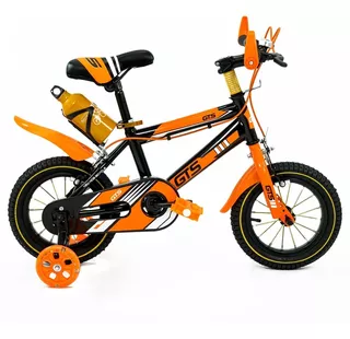 Bicicleta Infantil Rodado 12 Tipo Mountain Bike Con Rueditas Color Naranja