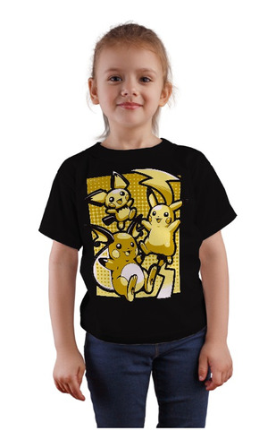 Playera Infantil Pikachu Raichu Pichu Evolución Anime Manga