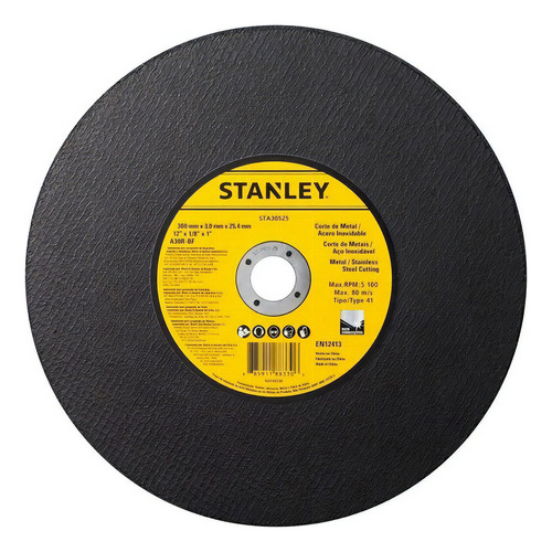 Disco De Corte Metal Policorte 12" Furo 1" Stanley Preto STA30525