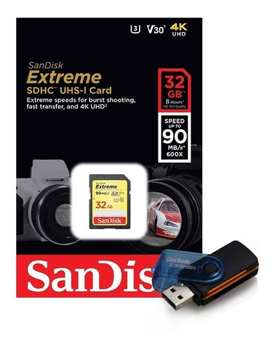Cartão De Memória Sdhc Sandisk 32gb Extreme 90mb Classe 10