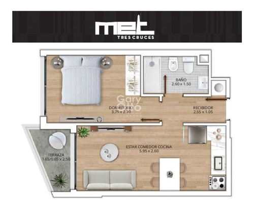 Imagen 2 de 2 de Apartamento En Venta, 1 Dormitorio En Tres Cruces