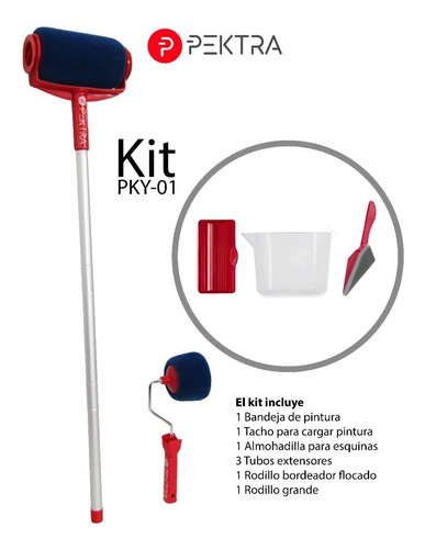 Imagen 6 de 10 de Kit Rodillo Recargable Extensible Pintar Pektra C/accesorios