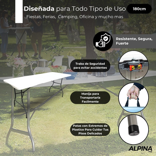 Combo 2 Mesas De Exterior Alpina Picnic 180 Cm Camping