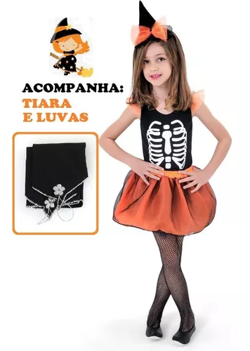 Fantasia Infantil Halloween Dia Das Bruxa Caveira Esqueleto