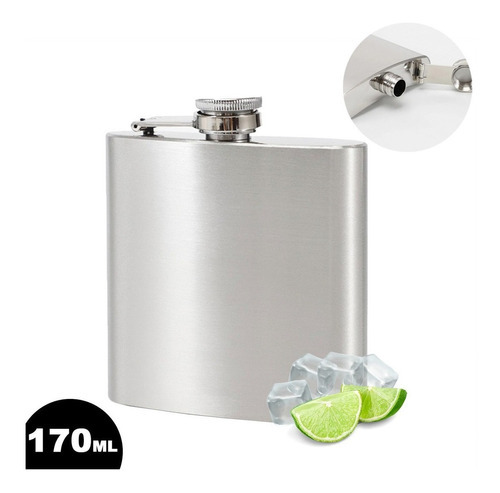 Cantil Porta Bebida Whisky De Bolso Aço Inox Escovado 170ml Liso