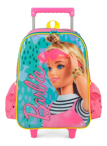 Mochila Escolar De Rodinhas Barbie Óculos Verde - Luxcel