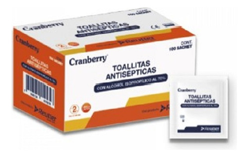 Toallitas Antisépticas C/acohol 70% Cranberry - 100 Pcs