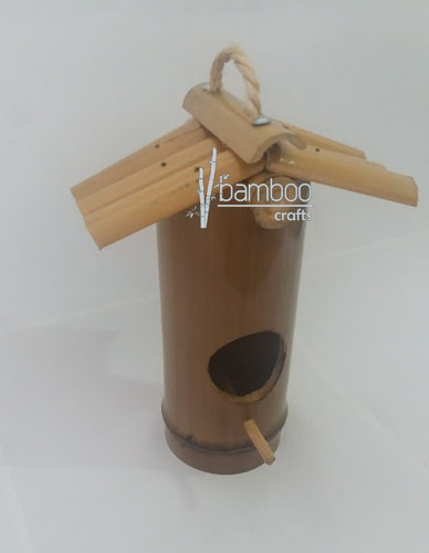 Casa Casita Para Pájaros Colgante De Bambú Con Pedestal Aves Amarillo