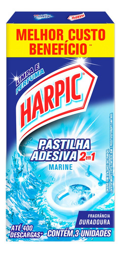 Detergente Sanitário Pastilha Adesiva Marine Harpic 3 Unidades