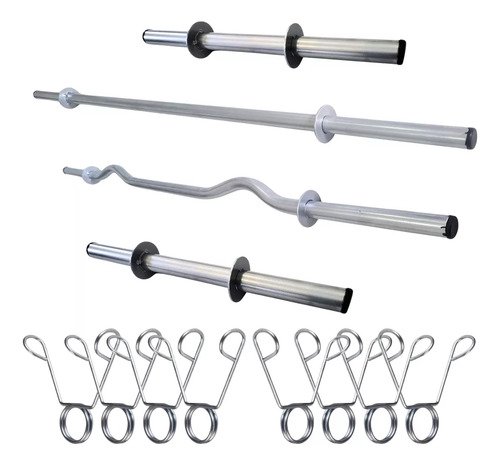 Kit 22kg De Anilhas Emborrachadas Com Barras Ocas Reta E W
